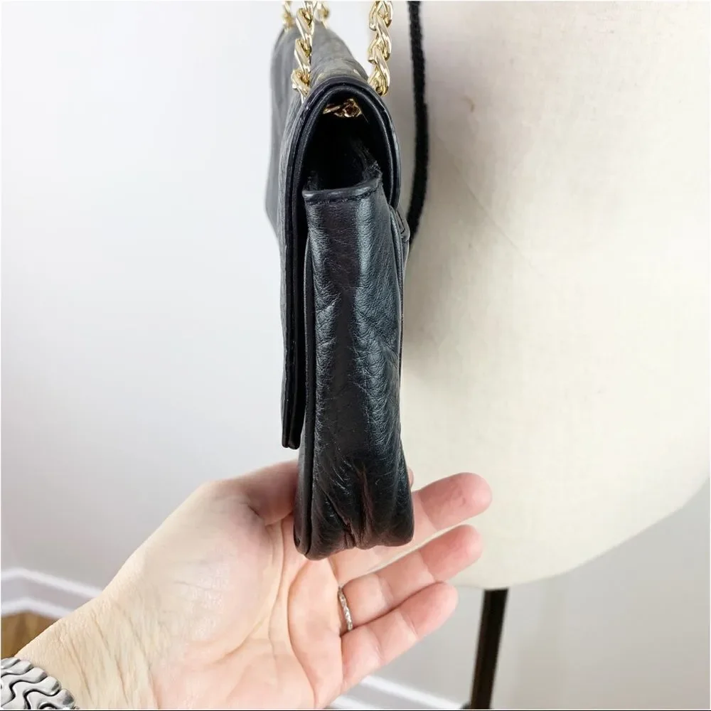 MICHAEL KORS Jet Set Black Leather/Double Gold‎ Chain Small Shoulder Bag